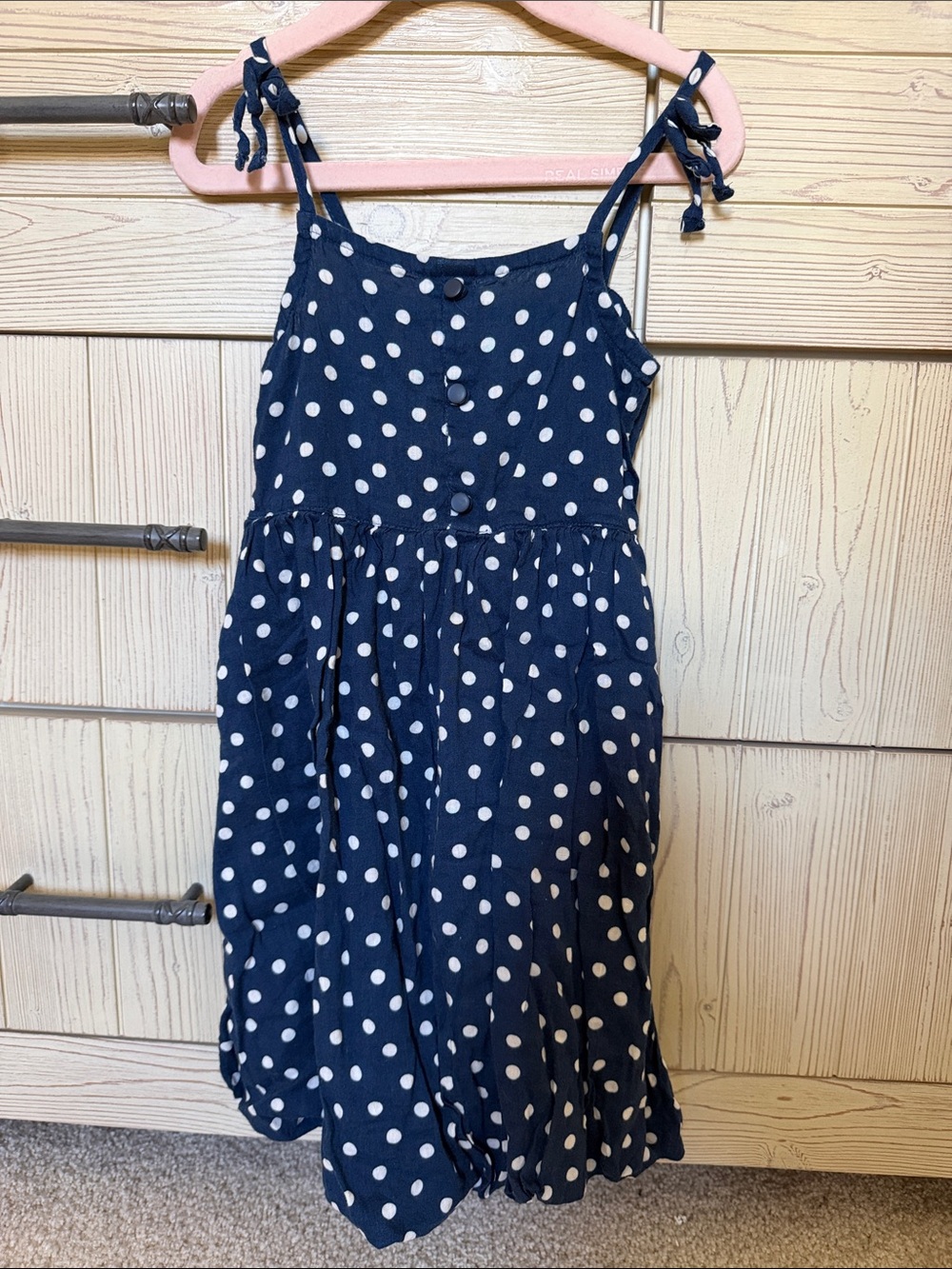 Old Navy Navy and White Polka Dot Tie-Shoulder Sundress